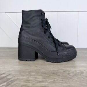 Converse Chuck 70 De Luxe Heel Hi Leather Boots Women's Size 7.5 Black A06145C